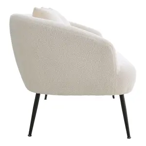 White Fabric Loveseat Sofa with Metal Legs&Pillows W 1440 mm