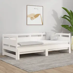 Berkfield Pull-out Day Bed White Solid Wood Pine 2x(80x200) cm