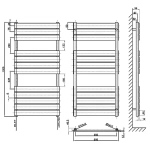 Designer Vertical White Single Panel Towel Radiator (H) 1200mm x (W) 600mm, 2889 BTU.