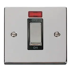 Polished Chrome 1 Gang Ingot Size 45A Switch With Neon - Black Trim - SE Home