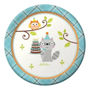 Creative Party Happi Woodland Paper Cake Dessert Plate (Pack of 8) White/Blue (One Size)