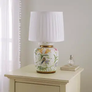 Traditional Ceramic Floral Table Lamp with White Pleated Shade 44cm Table Lamp