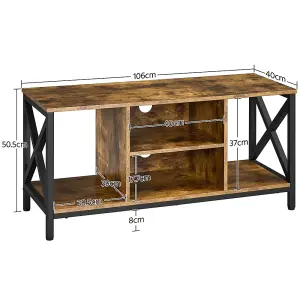 Yaheetech Rustic Brown 106 cm Wide TV Stand with Storage Shelves and Cable Management