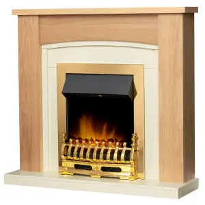 Adam Chilton Fireplace in Oak & Cream with Blenheim Electric Fire in Brass, 39 Inch