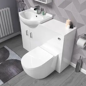 Nes Home White 1050mm Vanity Unit With WC Unit & Round Back To Wall Toilet