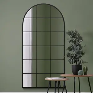 MirrorOutlet The Fenarc Black Metal Framed Arched Window Wall Mirror 180CM X 90CM