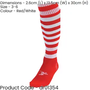 JUNIOR Size 3-6 Hooped Stripe Football Socks - RED/WHITE Contoured Ankle