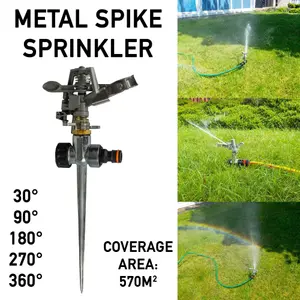 Garden lawn sprinkler,adjustable flick-around all metal head+spike,up to 570m sq coverage(depending on water pressure)