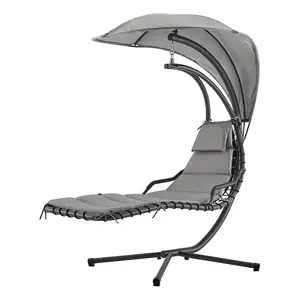 LIVIVO Luxury Soft Padded Hanging Sun Lounger with a Canopy - Grey