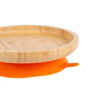 Tiny Dining - Children's Bamboo Suction Round Plate - Orange