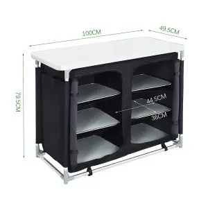 100cm W Aluminum Frame Foldable Outdoor Camping Kitchen Storage Cabinet Portable Camping Cupboard with Ample Storage Space