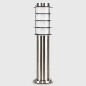 ValueLights Wharf Pair of Modern Outdoor Stainless Steel Bollard Lantern Light Posts