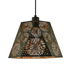 Designer Hexagonal Pendant Lamp Shade in Matte Black with Starburst Shapes