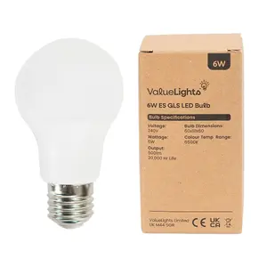 ValueLights Pack of 5 High Power 6w LED ES E27 SMD GLS Energy Saving Long Life Bulbs 6500K Cool White