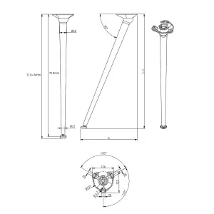 710mm Angle Folding Table Leg Breakfast Bar Support 40mm Diameter - Pack of 2 - Colour White