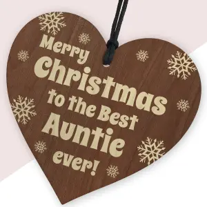 Red Ocean Auntie Gifts From Niece Nephew, Novelty Christmas Wooden Hanging Heart Tree Bauble Decoration,