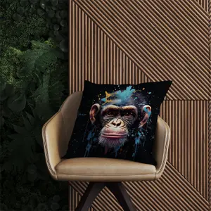 Monkey Face Splashart with Blue Outdoor Cushion 45cm x 45cm