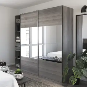 GoodHome Atomia Contemporary Matt grey oak effect 3 Drawer Large Double Sliding door wardrobe (H)2250mm (W)2500mm (D)580mm