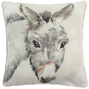 Evans Lichfield Watercolour Donkey Tartan Piped Feather Filled Cushion