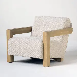 Seville Armchair Cream Boucle Upholstered Fabric Seat Solid Block Accent Frame