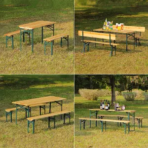 3-Piece Outdoor Natural Garden Foldable Wooden Table Bench Furniture Set