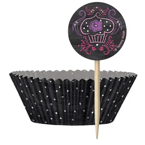 Unique Party Birthday Cake Topper Set (Pack of 48) Black (One Size)