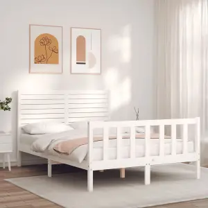 Berkfield Bed Frame with Headboard White Small Double Solid Wood