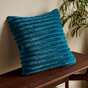 Catherine Lansfield Cosy Ribbed Faux Fur Soft Touch 45x45cm Cushion Teal Green