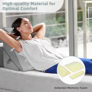 Costway Adjustable Bed Rest Pillow Back Support Wedge Pillow w/ Detachable Headrest Memory Foam Fill Soft Washable Cover