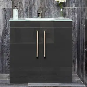 Novela 800mm Floorstanding Vanity Unit in Anthracite Gloss with Glass Basin