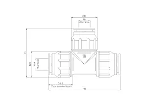 Flomasta SPT67444M White Push-fit Equal Pipe tee (Dia)22mm x 22mm x 22mm