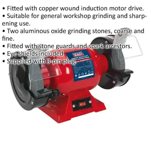 150mm Heavy Duty Bench Grinder with 450W Induction Motor and Dual Grinding Stones