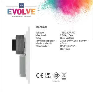 BG Evolve Brushed Steel Dual Voltage Shaver Socket 115/240V