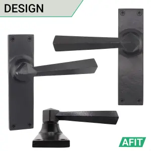 AFIT Black Iron Door Handle Latch Set - 5 Pairs of Black Antique Internal Handles, Hinges 76mm & Latches 64mm - Tudor Range