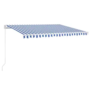 Berkfield Manual Retractable Awning with LED 400x300 cm Blue and White