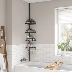 Bathroom Corner Shelf Adjustable Black Telescopic Shower Caddy Storage Organiser BCB001B01