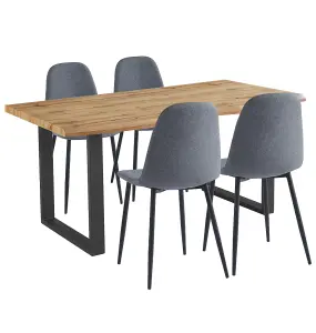 Hallowood Furniture Cullompton Large Dining Table (1.6m) with 4 Dark Grey Fabric Chairs