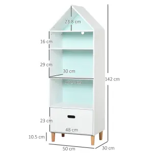 HOMCOM 142x50cm Child's Rocket Bookshelf w/ 3 Shelves Drawer Wood Legs White