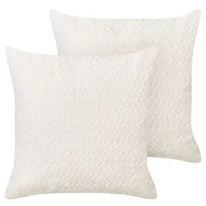 Set of 2 Cushions SURMI Faux Fur 45 x 45 cm Solid Embossed Off-White