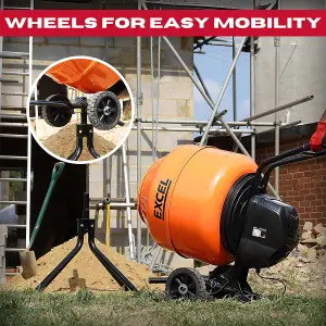 Excel 160L Portable Cement Mixer 240V/650W with Wheels - Orange