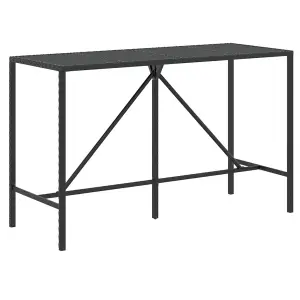 Berkfield Bar Table with Glass Top Black 180x70x110 cm Poly Rattan