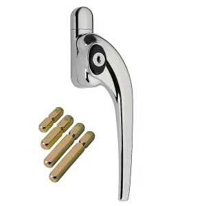 W98 Slimline Espag Window Handle, Polished Chrome, Right Handed, Fits 10mm, 20mm, 30mm, 40mm Spindle Lengths