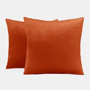 Sienna 2 x Matte Velvet Filled Cushion Covers Soft Zip, Rust - 45 x 45cm