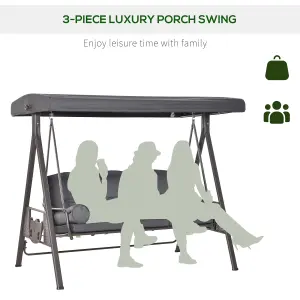 Outsunny 3 Seat Garden Swing Chair Patio Steel Swing Bench w/ Cup Trays Grey