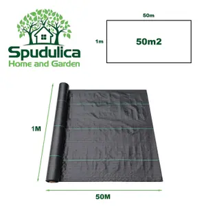 Spudulica Woven Garden Membrane Black Roll - 50m x 1m - 50m2 Weed Control, Ground Cover, Driveway Fabric, Garden Geotextile