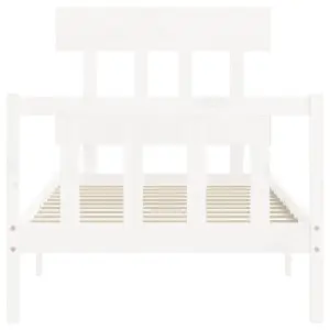 Berkfield Bed Frame with Headboard White Single Solid Wood