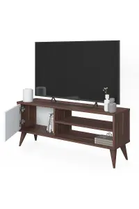 Vere TV Stand with 2 Shelves and 1 Cabinet, 110 x 30 x 45 cm Small TV Unit Table for TVs up to 42 inch, Walnut