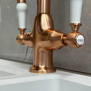 Liquida W22CP Traditional Swivel Spout Twin Lever Copper Kitchen Mixer Tap