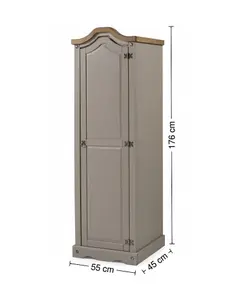 Mercers Furniture Corona Grey Wax 1 Door Wardrobe Solid Pine with Mexican Styling