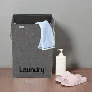 Grey Folding Linen Laundry Hamper Basket Clothes Storage Bin with Lid and Handles